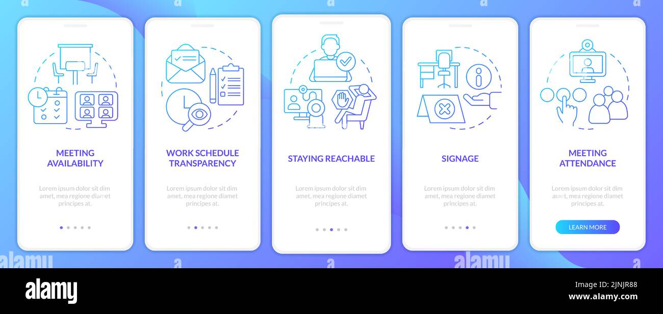 Work locations and schedules blue gradient onboarding mobile app screen ...