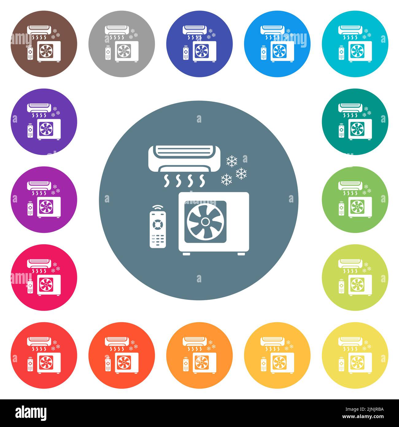 Air conditioning system flat white icons on round color backgrounds. 17 ...