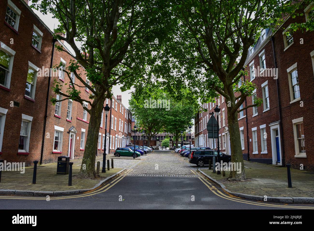 Chester, UK: Jul 3, 2022: Stanley Place is a quintessentially British avenue of Georgian terraced residences. Stock Photo