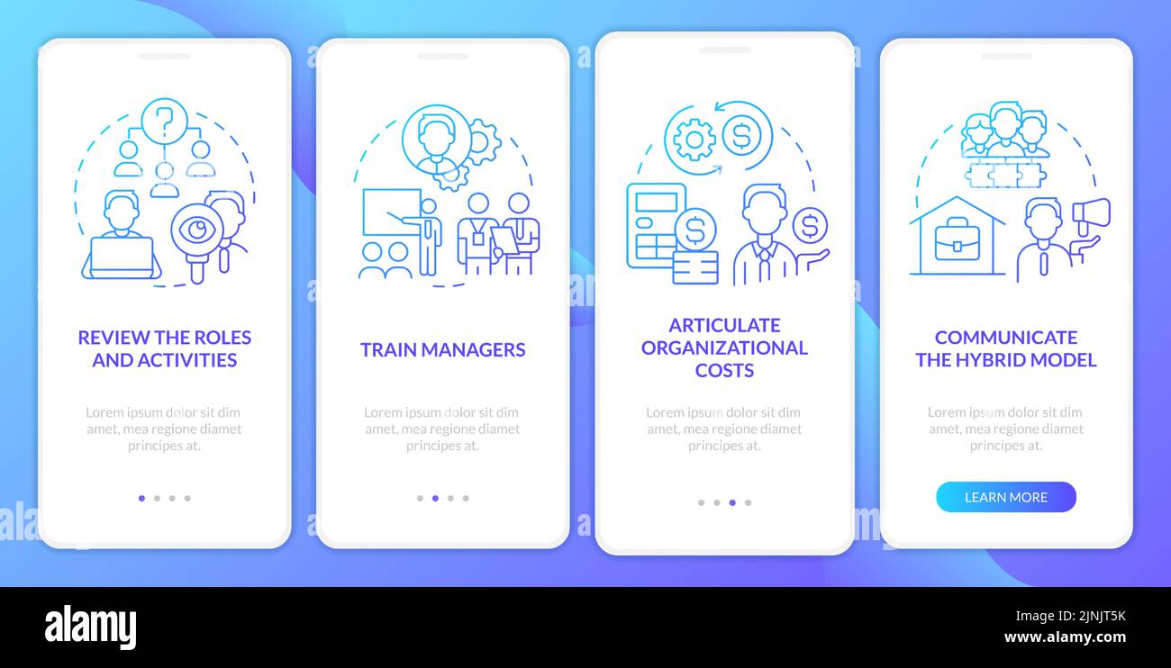 Steps to transformation blue gradient onboarding mobile app screen Stock Vector