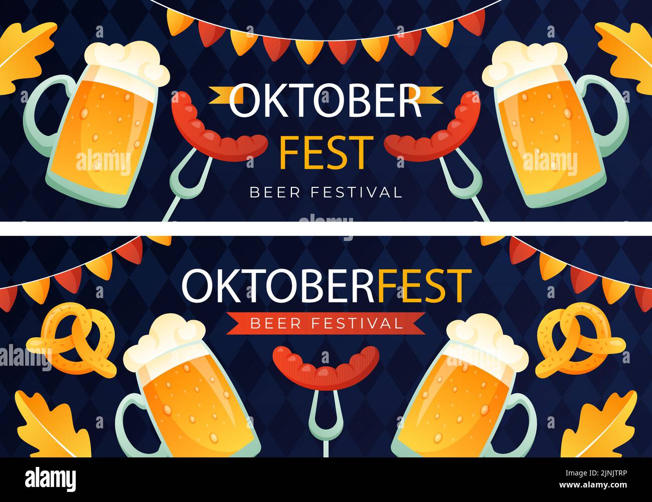 Flat oktoberfest horizontal banners set Vector illustration Stock ...