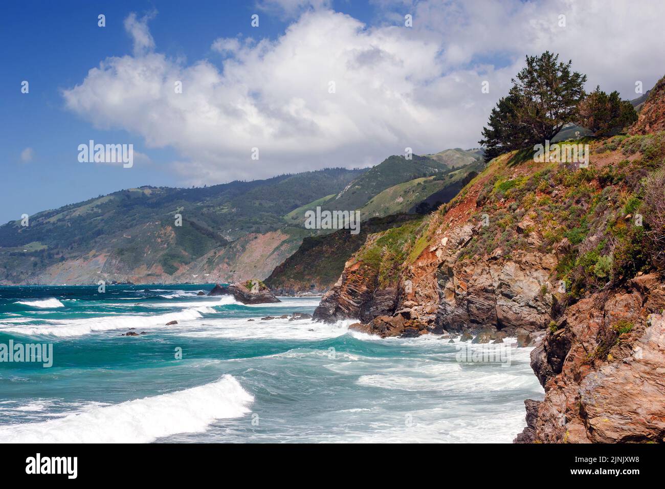 View of californian coast with blue sky Stock Photo