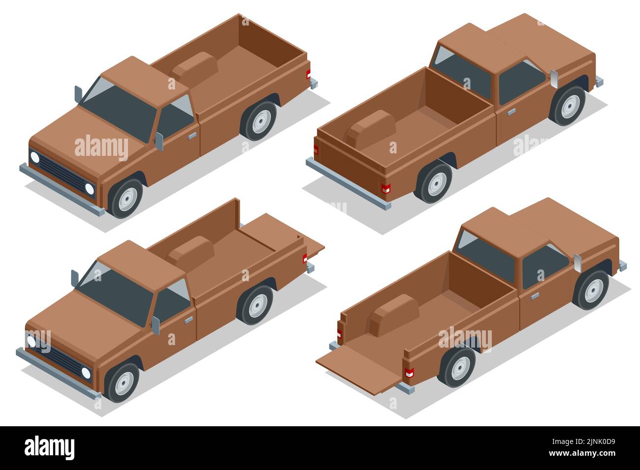 Isometric Farmer Pickup truck, car pickup icon, Old Farm Trucks Stock Vector