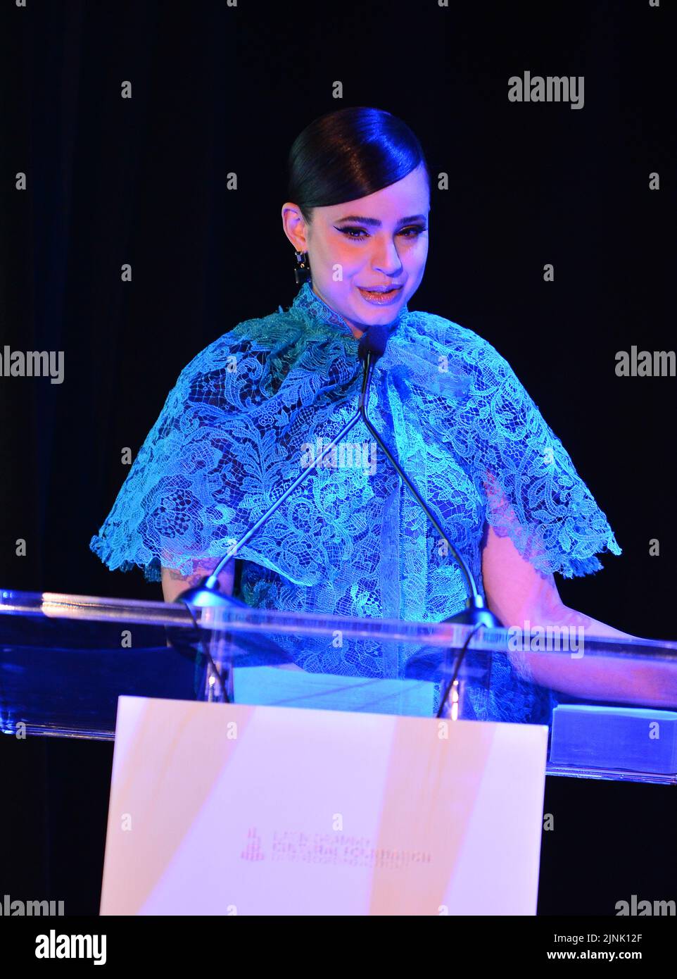 Miami, Florida, USA. 11th Aug, 2022. Sofia Carson on stage during the Latin Grammy Cultural Foundation awards at Miami Dade College Wolfson Campus on August 11, 2022 in Miami, Florida. Credit: Mpi10/Media Punch/Alamy Live News Stock Photo