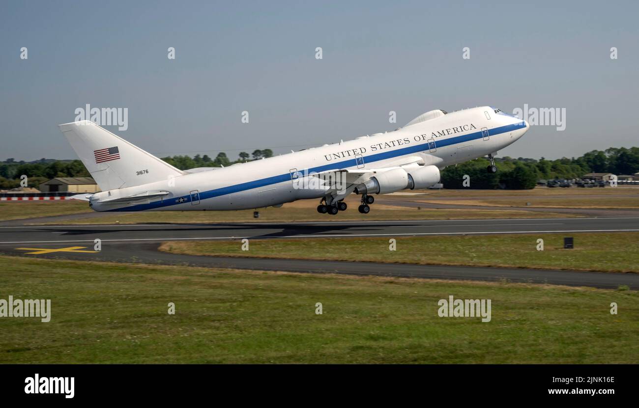 USAF Boeing E4-B 'Doomsday' plane departing the Royal International Air Tattoo Stock Photo