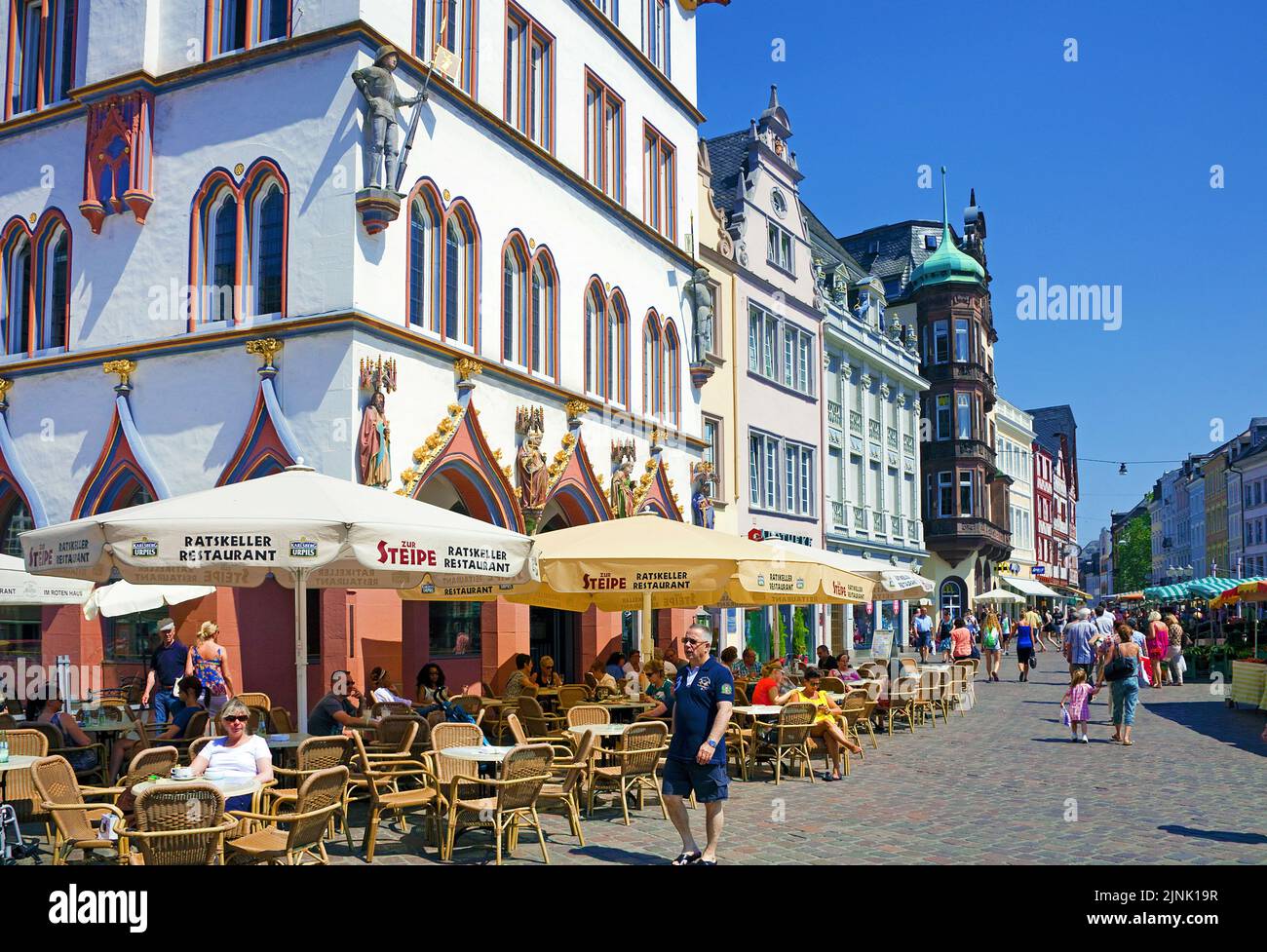 Ratskeller (Council house) with outside gastronomy, Trier, Rhineland-Palatinate, Germany, Europe Stock Photo
