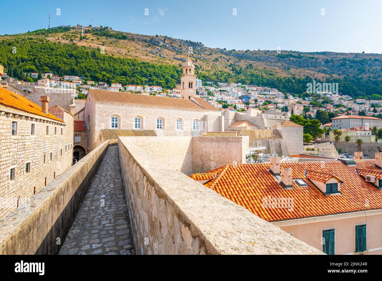 Ancient stone wall of Dubrovnik Old Town, stunning fortification system ...