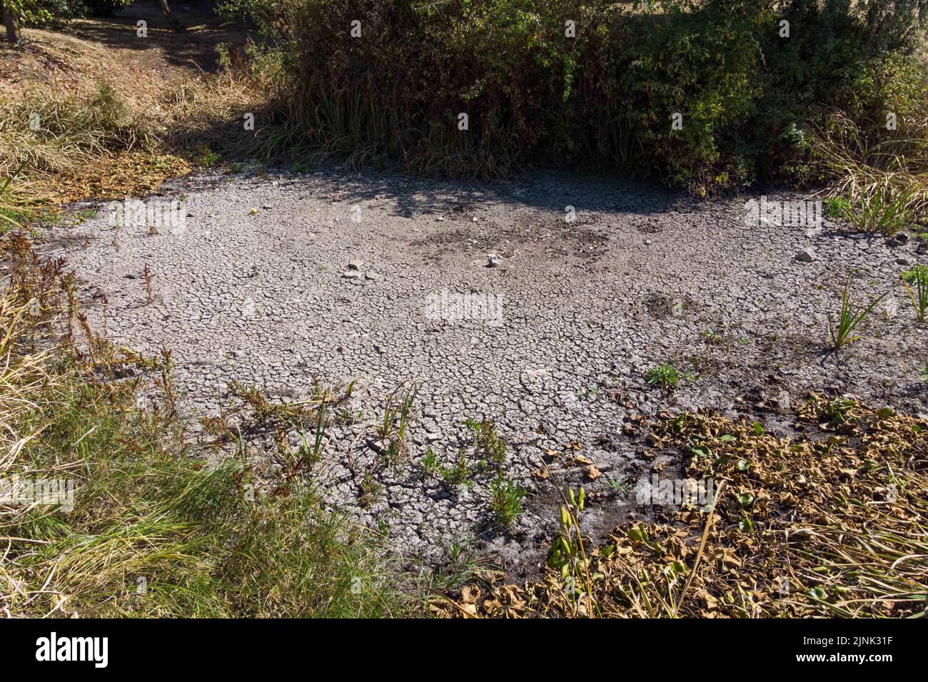 Forthampton, Gloucestershire August 12th 2022 - A dried up heart-shaped pond in the small historic hamlet of Forthampton in Gloucestershire which has been hit hard by drought conditions. Credit: Scott CM / Alamy Live News Stock Photo