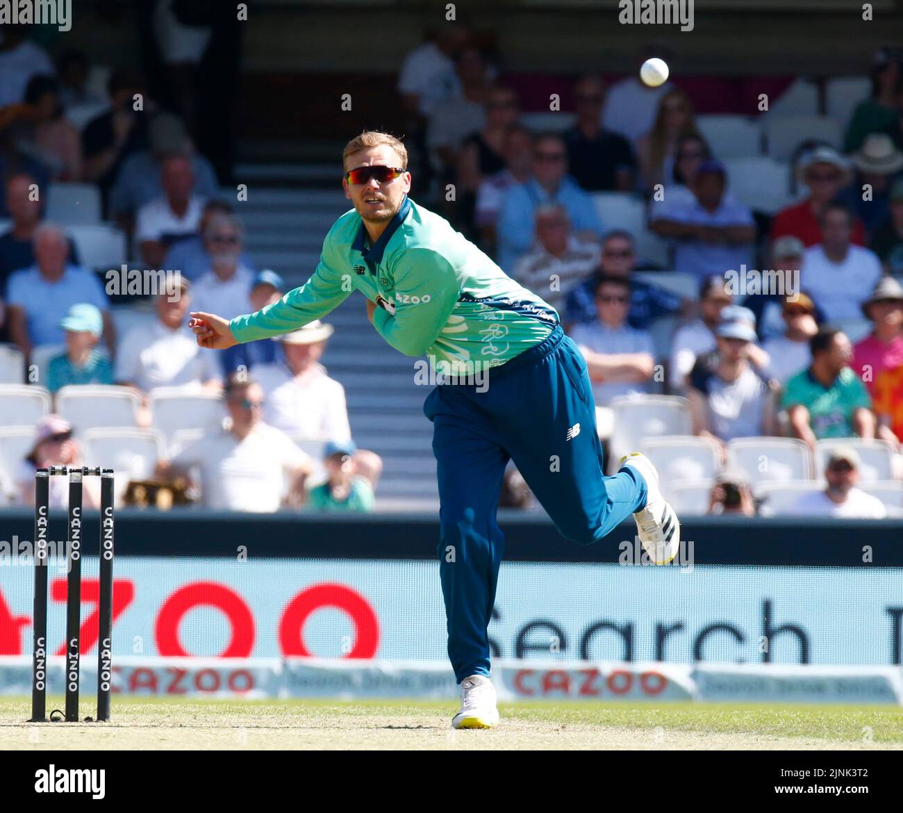 LONDON ENGLAND - AUGUST  11 : Danny Briggs of Oval Invincibles during The Hundred Men match between Oval Invincible's against Northern Supercharges at Stock Photo