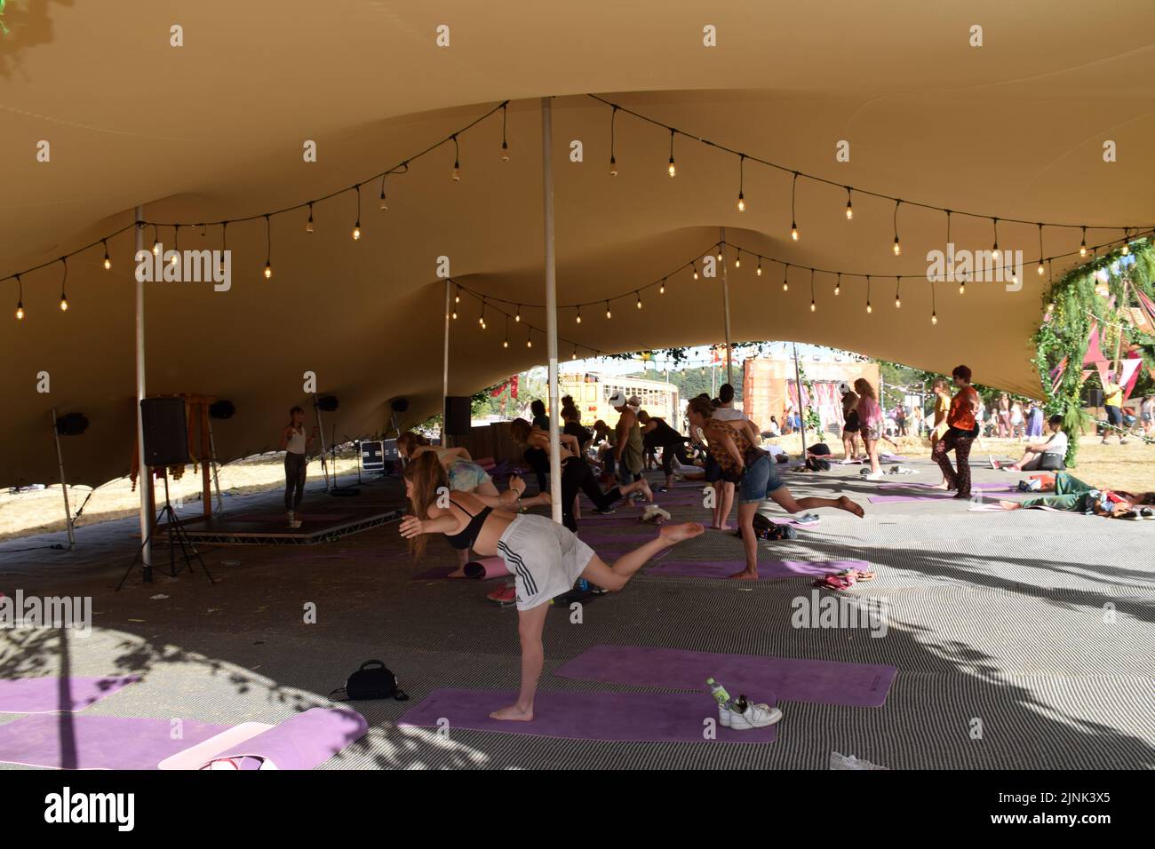 Latitude Festival July 2022, Henham Park, Suffolk, UK. Yoga class in Mind, Body & Zen area Stock Photo