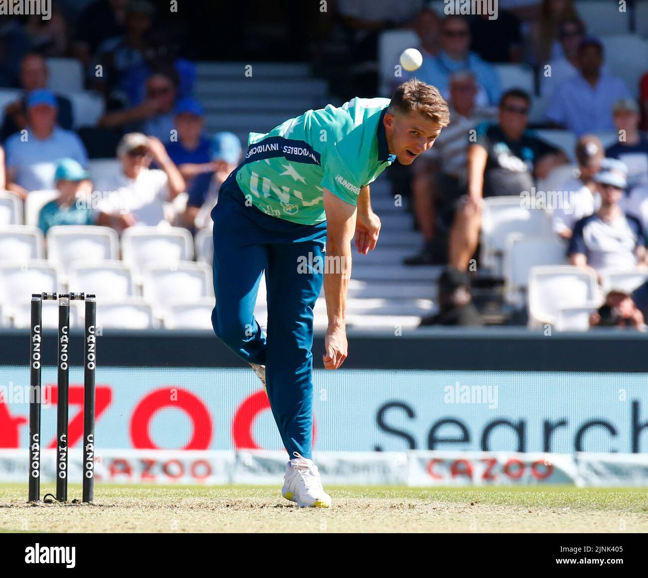 LONDON ENGLAND - AUGUST  11 : Matthew Milnes of Oval Invincibles during The Hundred Men match between Oval Invincible's against Northern Supercharges Stock Photo