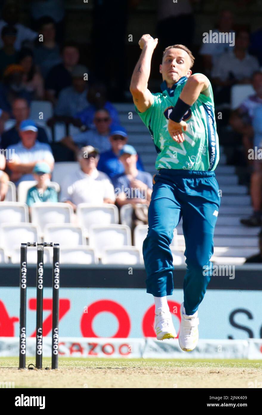 LONDON ENGLAND - AUGUST  11 : Tom Curran of Oval Invincibles during The Hundred Men match between Oval Invincible's against Northern Supercharges at K Stock Photo
