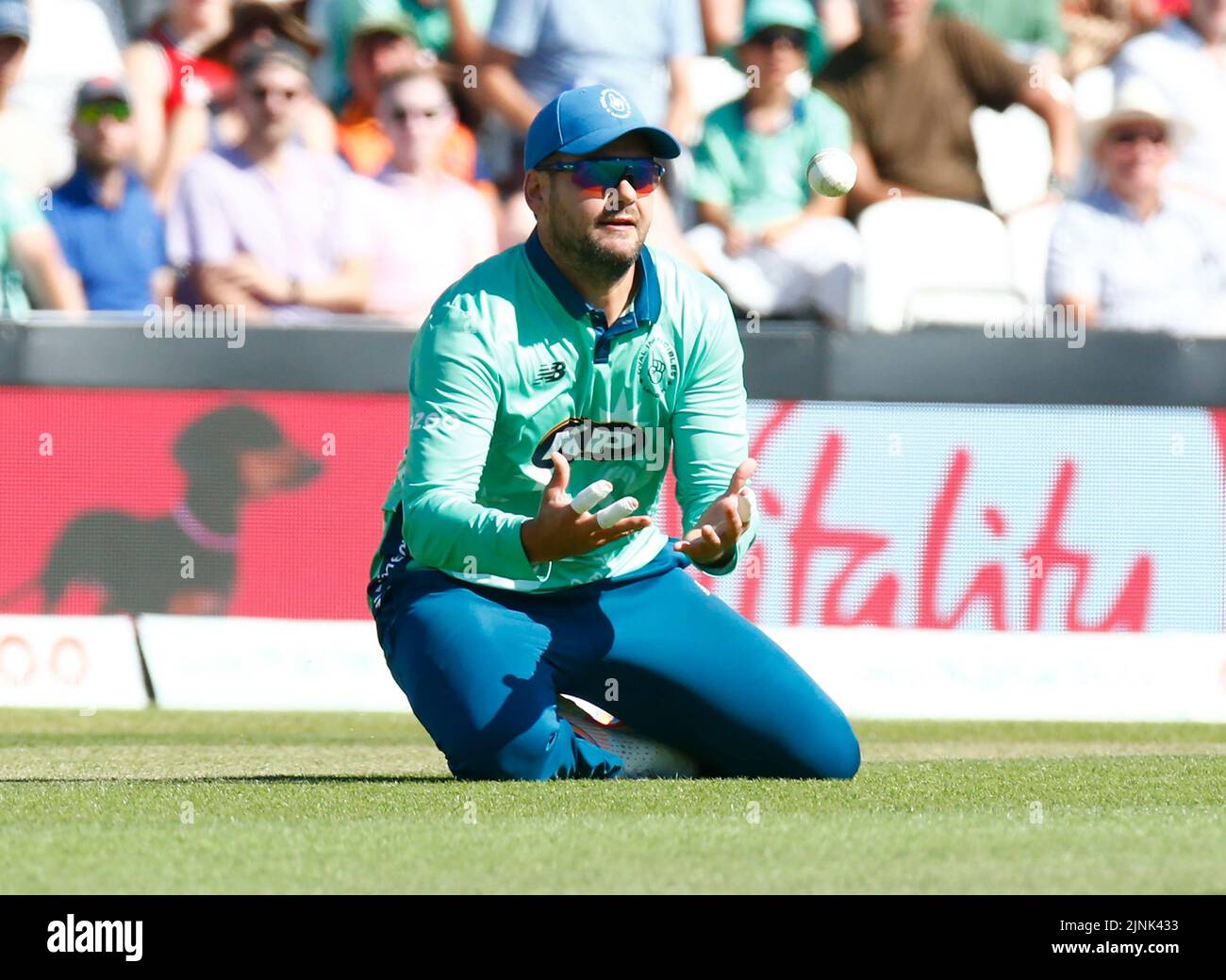 LONDON ENGLAND - AUGUST  11 : Rilee Rossouw of Oval Invincibles drop the ball for a catch during The Hundred Men match between Oval Invincible's again Stock Photo