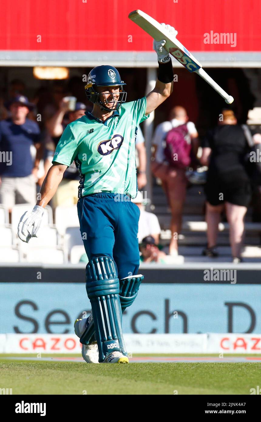LONDON ENGLAND - AUGUST  11 : Tom Curran of Oval Invincibles celebrates they win during The Hundred Men match between Oval Invincible's against Northe Stock Photo
