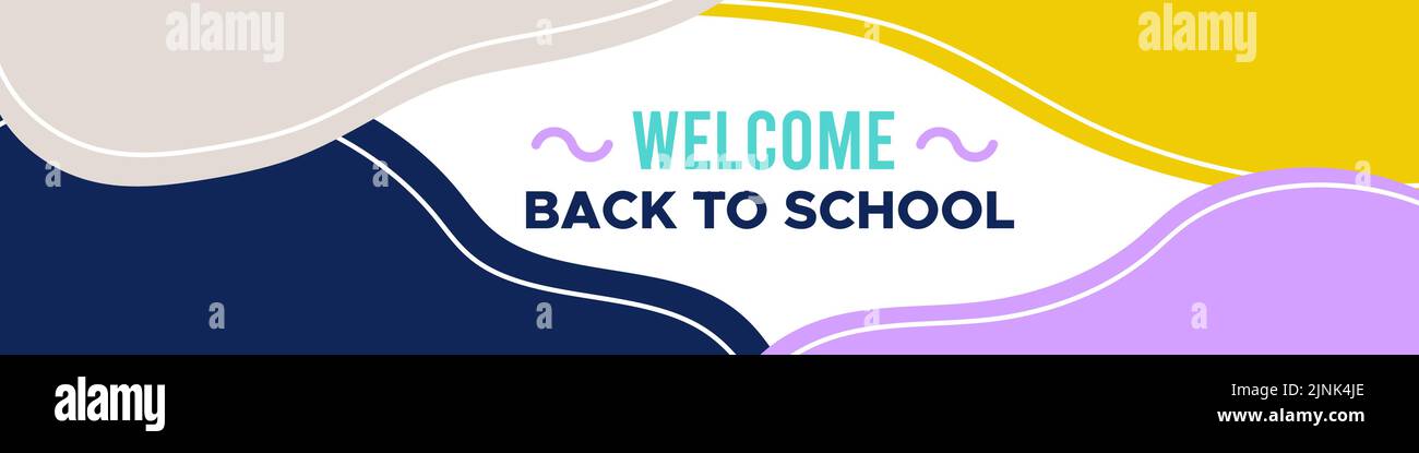 Welcome back to school background. Colorful horizontal banner. Abstract organic shapes. Concept of education. Vector illustration, flat design Stock Vector
