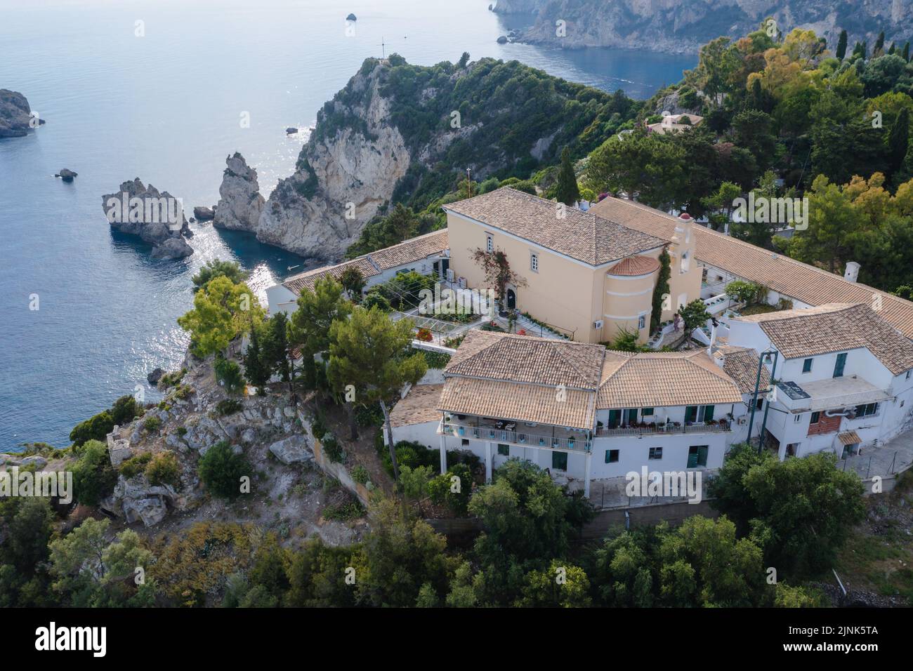 Monastery in Palaiokastritsa famous resort town on Greek Island of Corfu Stock Photo