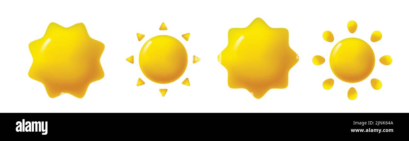 3d vector realistic illustration of the sun. 3d vector icon set Stock Vector