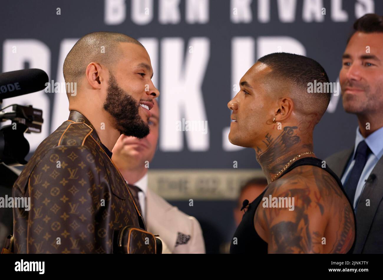 Chris Eubank Jr (left) and Conor Benn during the press conference at Glaziers Hall in London. Picture date: Friday August 12, 2022. Stock Photo