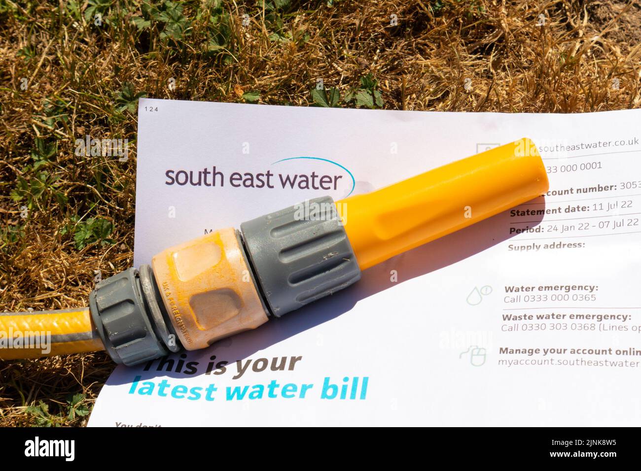 Ashford, Kent, UK. 12th Aug, 2022. Hosepipe ban in Kent, from Friday 00:01 the use of a hosepipe is banned by South East water who distribute water in the Kent area. NOTE: Address edited. Photo Credit: Paul Lawrenson/Alamy Live News Stock Photo