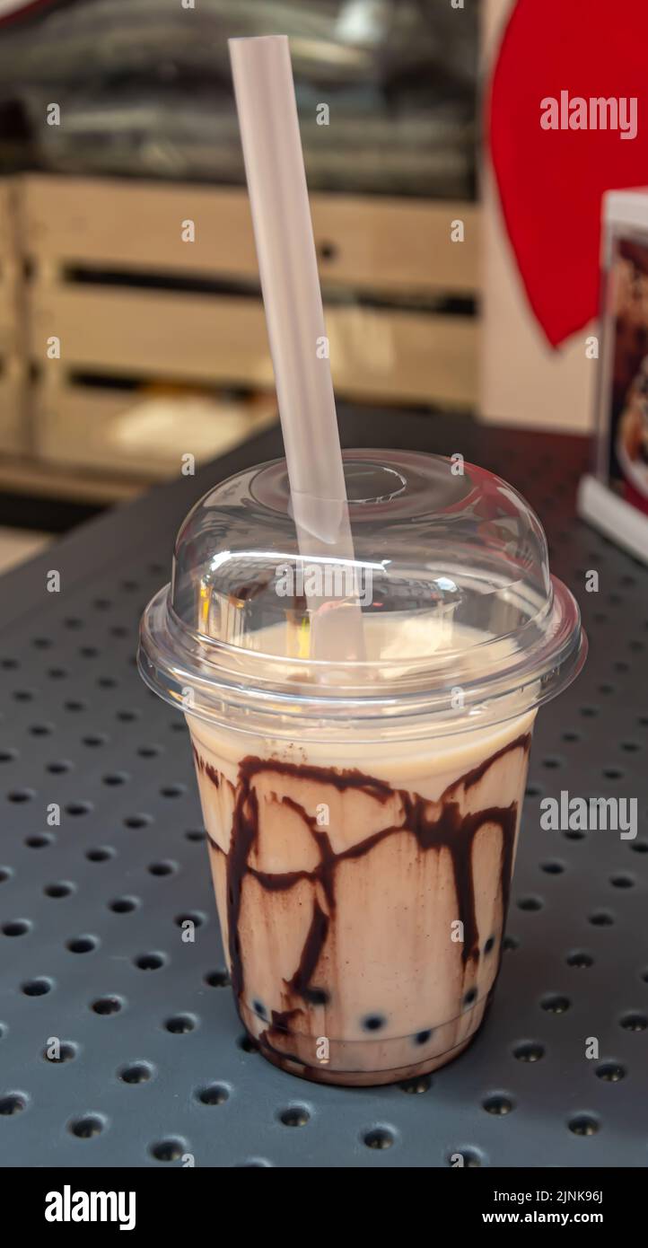 Chocolate Bubble Milk Tea Stock Photo - Alamy
