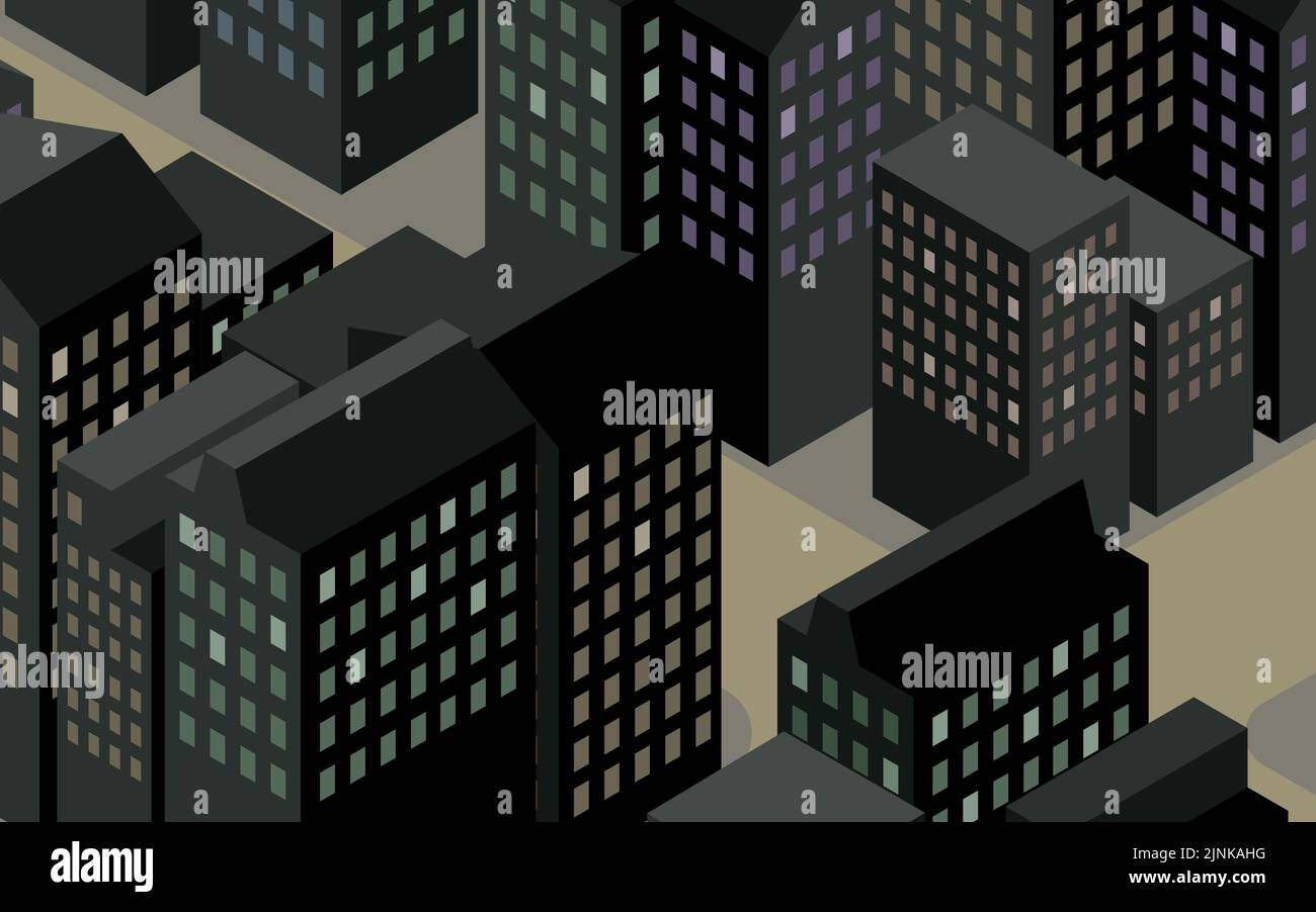 Scenery material of the city Night business district isometric Stock ...