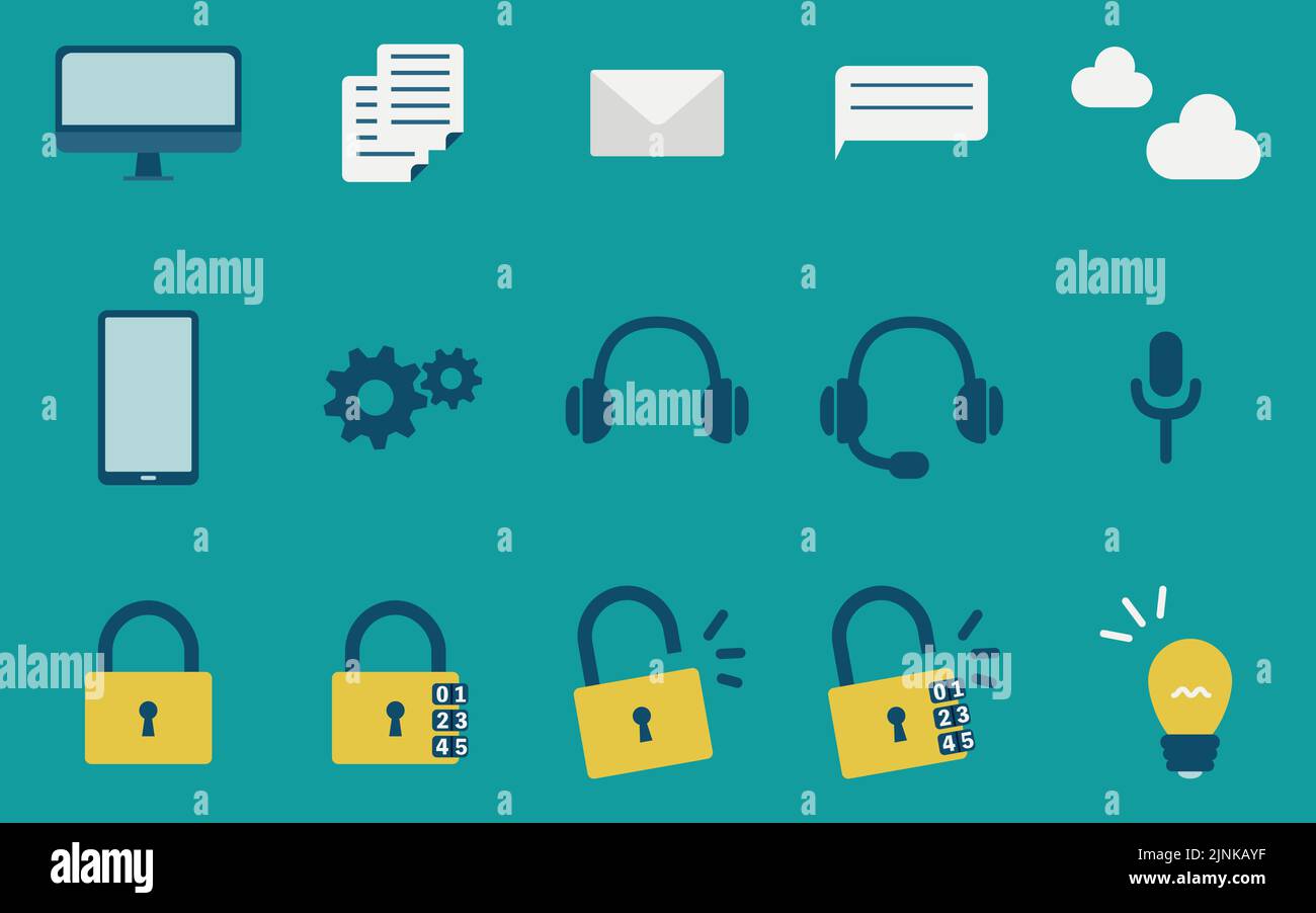 Flat icon set for security and inquiries Stock Vector