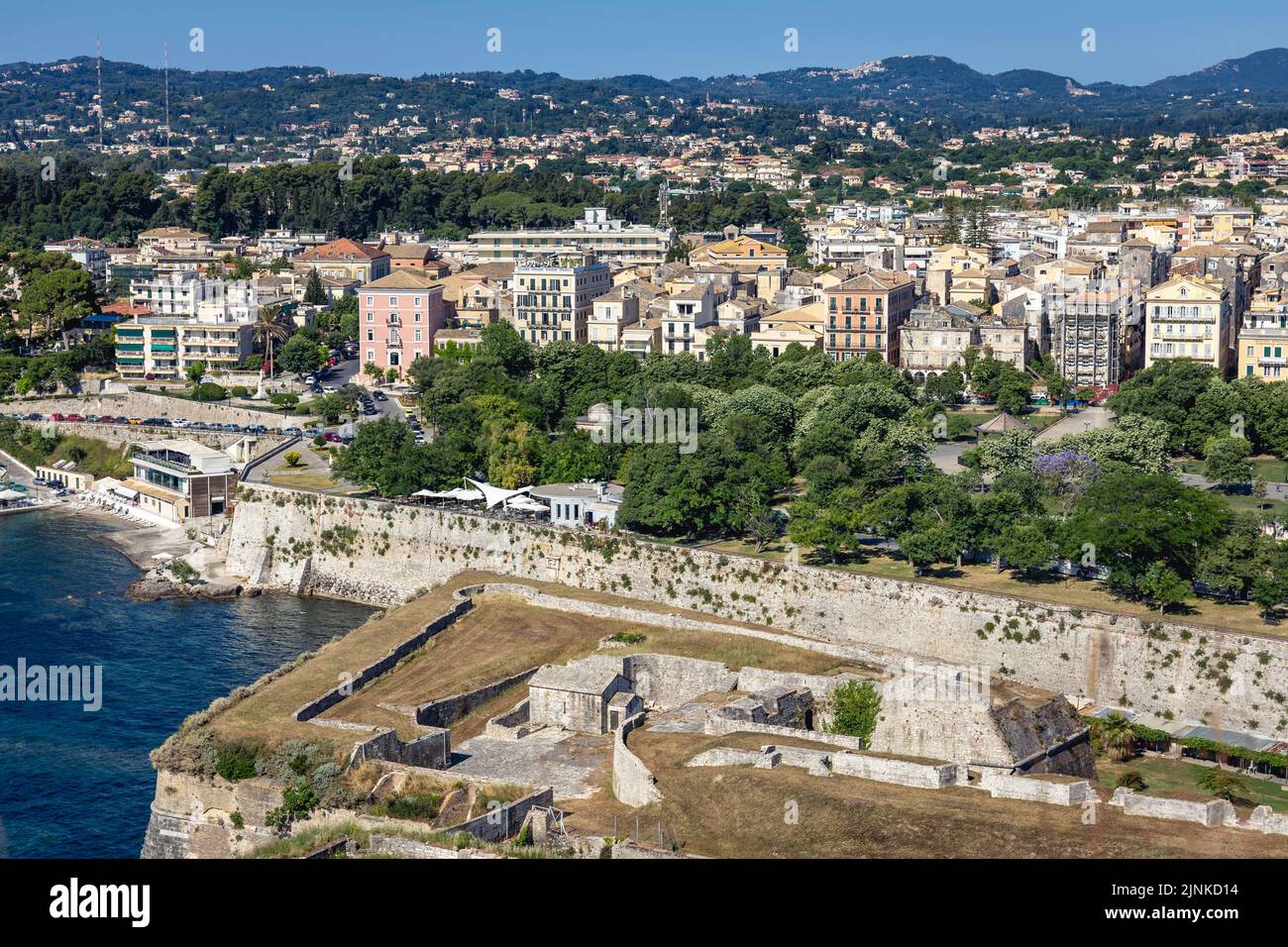 Aerial view from Old Venetian Fortress in Corfu town on a Greek island of Corfu Stock Photo