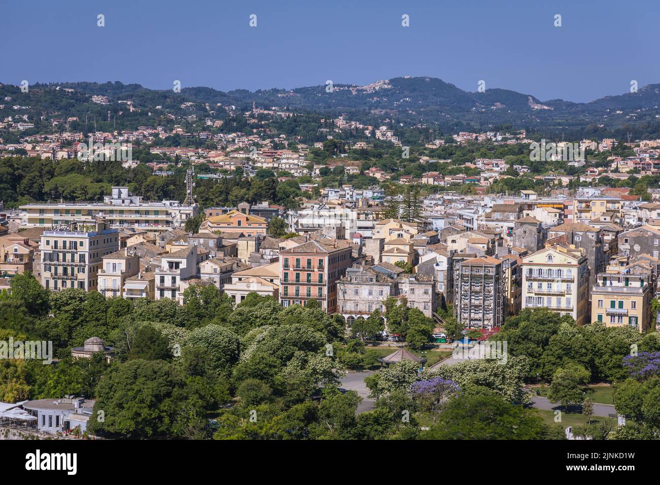 Aerial view from Old Venetian Fortress in Corfu town on a Greek island of Corfu Stock Photo