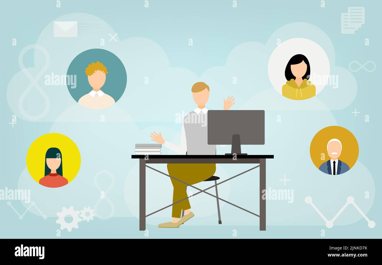 Image illustrations that connect with people using the cloud system Stock Vector
