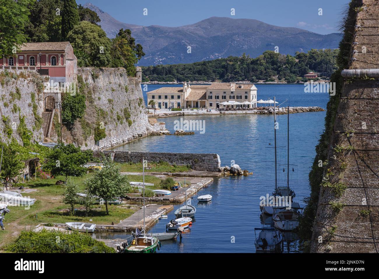Moat called Contrafossa in Old Venetian Fortress in Corfu town on a Greek island of Corfu Stock Photo