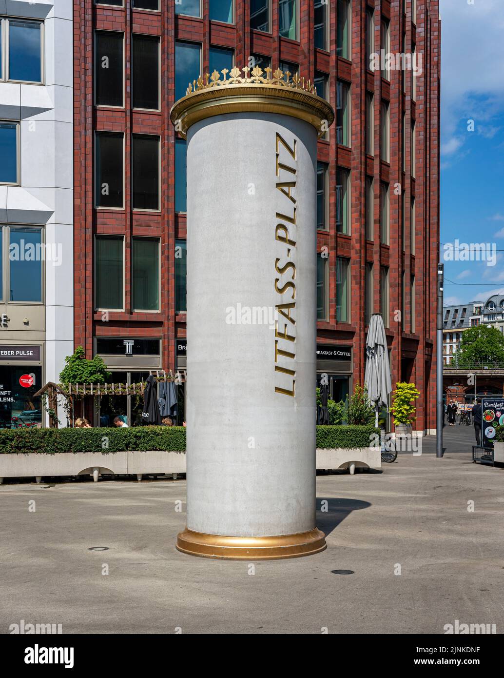Litfass Square With A Concrete Litfass Column In Berlin Mitte, Germany Stock Photo