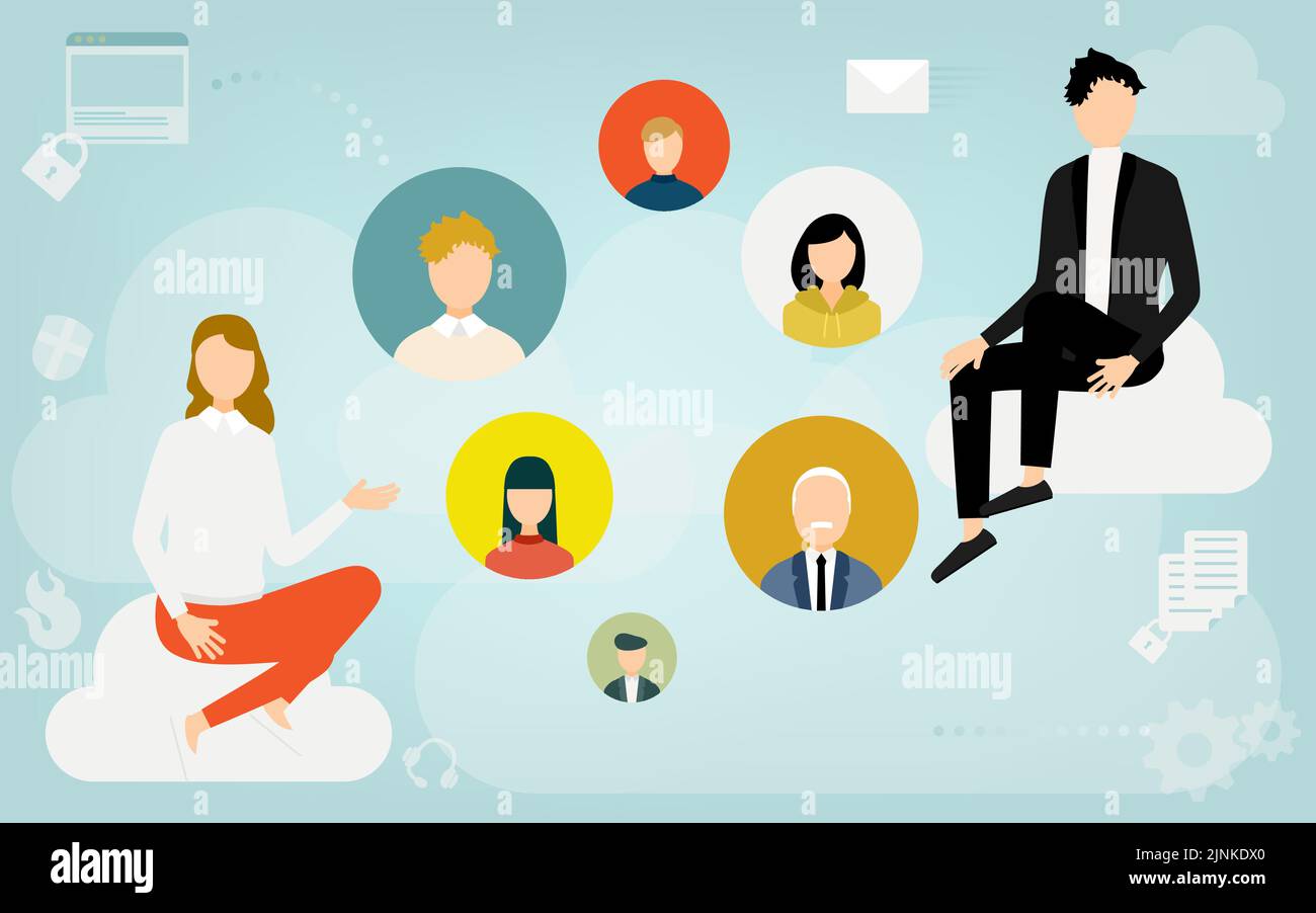 Image illustrations that connect with people using the cloud system Stock Vector