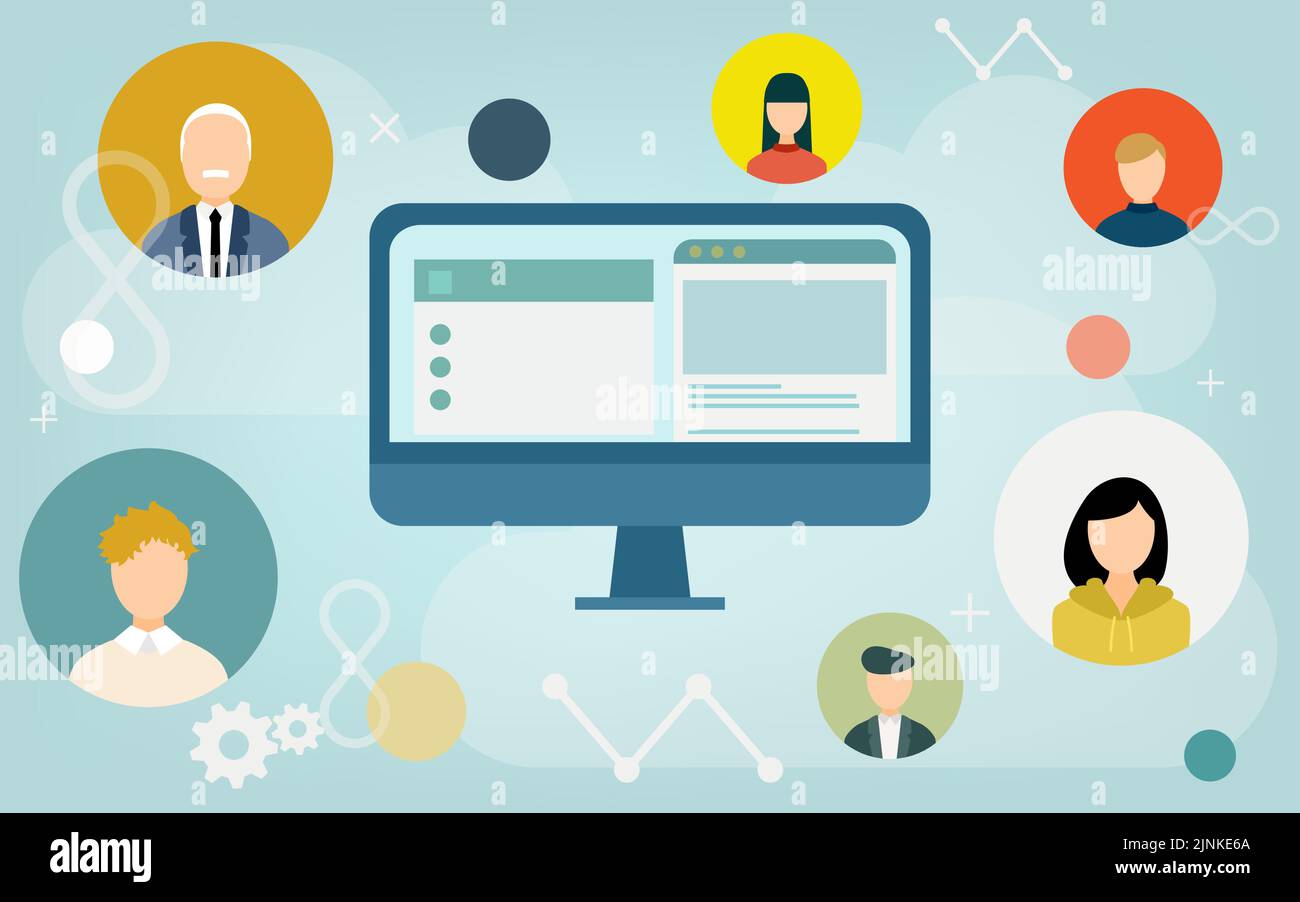 Image illustrations that connect with people using the cloud system Stock Vector