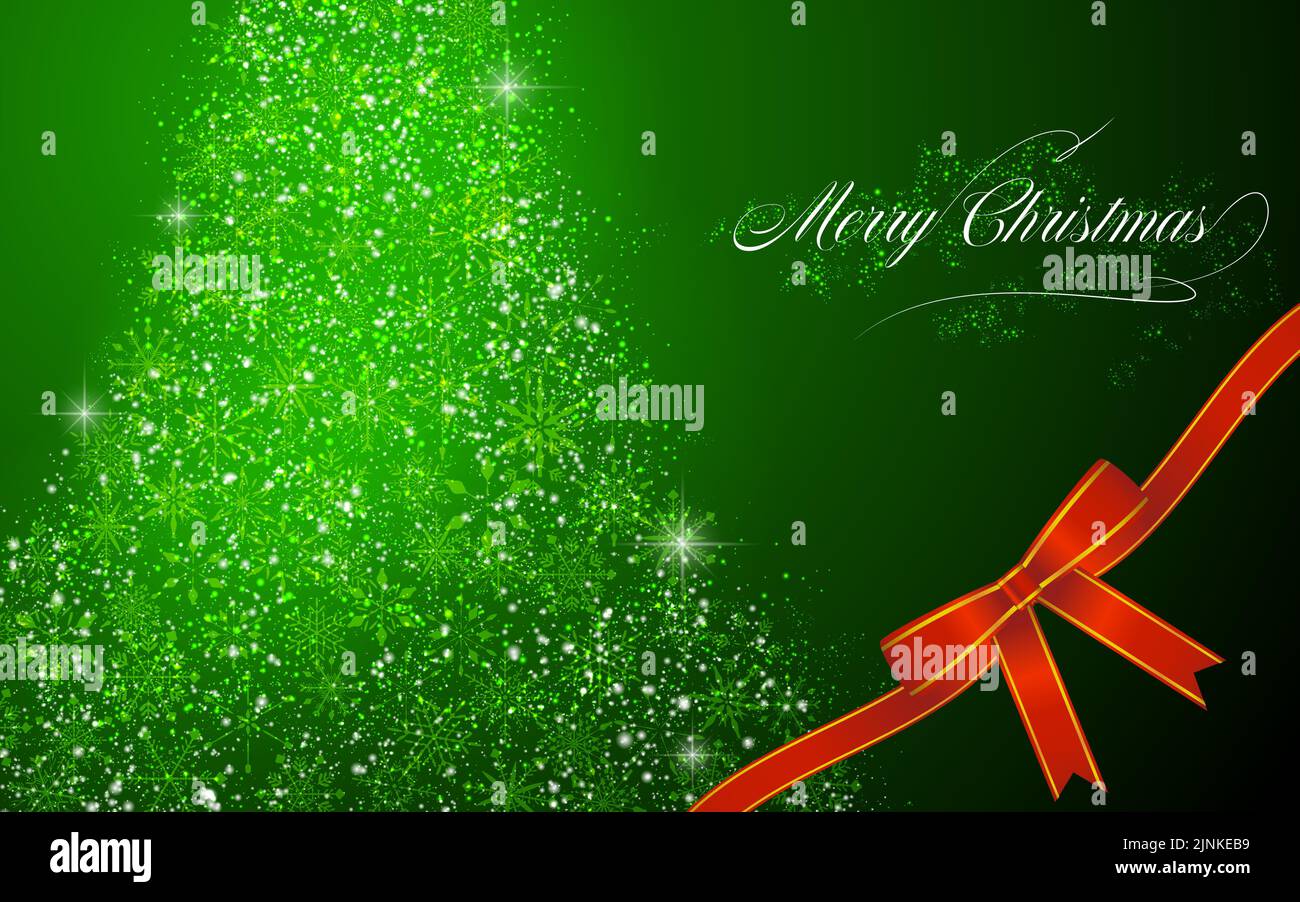 Glittering snowflake Christmas tree with ribbon Stock Vector