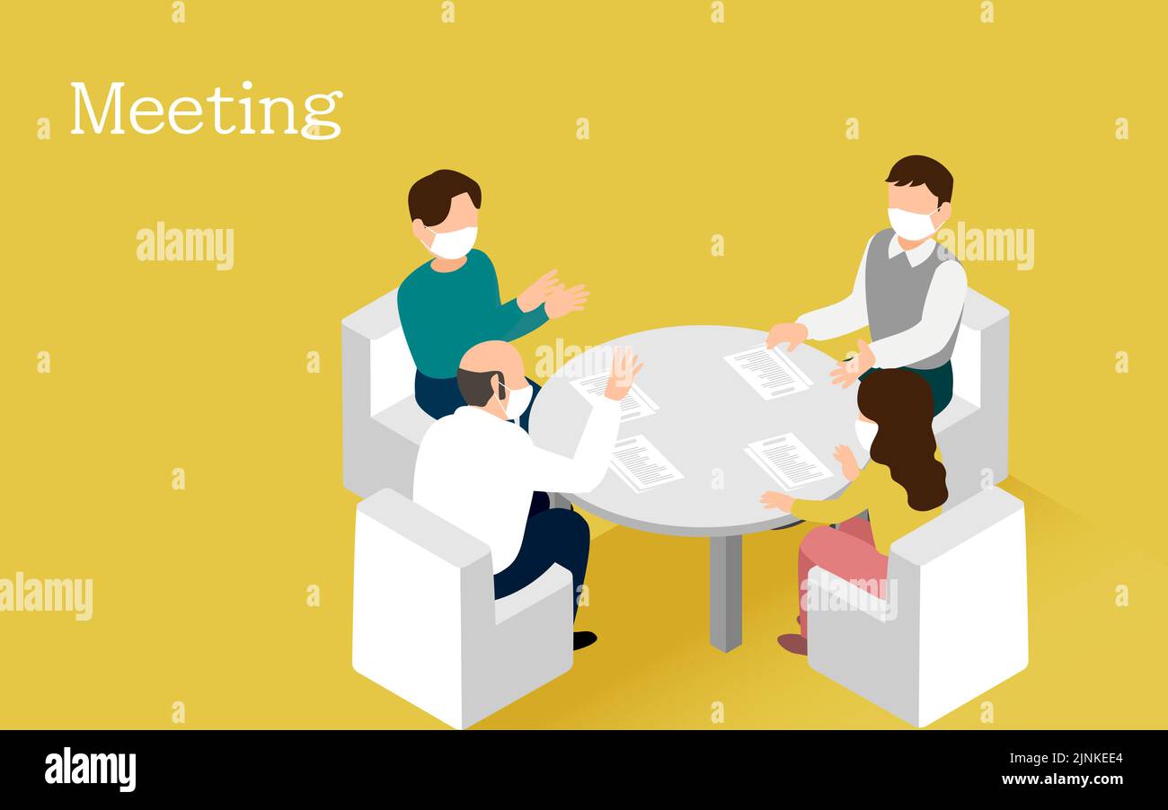 Illustration of people discussing across a round table isometric Stock ...