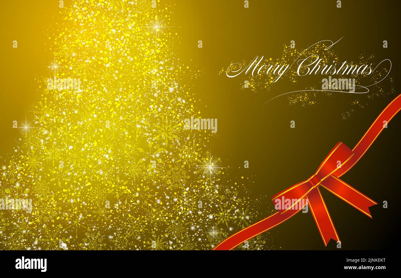 Glittering snowflake Christmas tree with ribbon Stock Vector