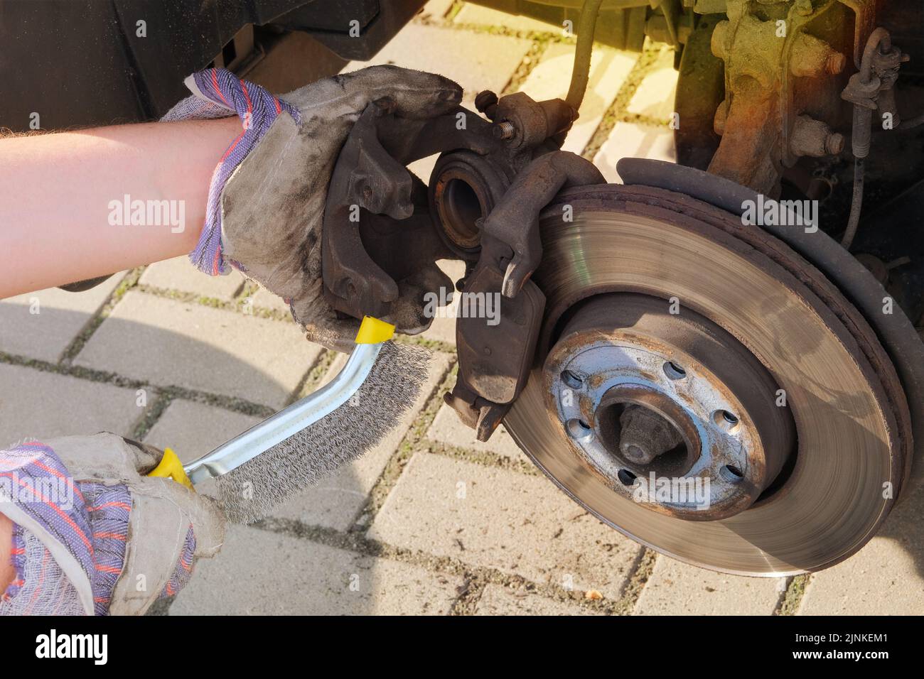 Remove the wheels to fix the car brakes. Car repair concept. Repair of