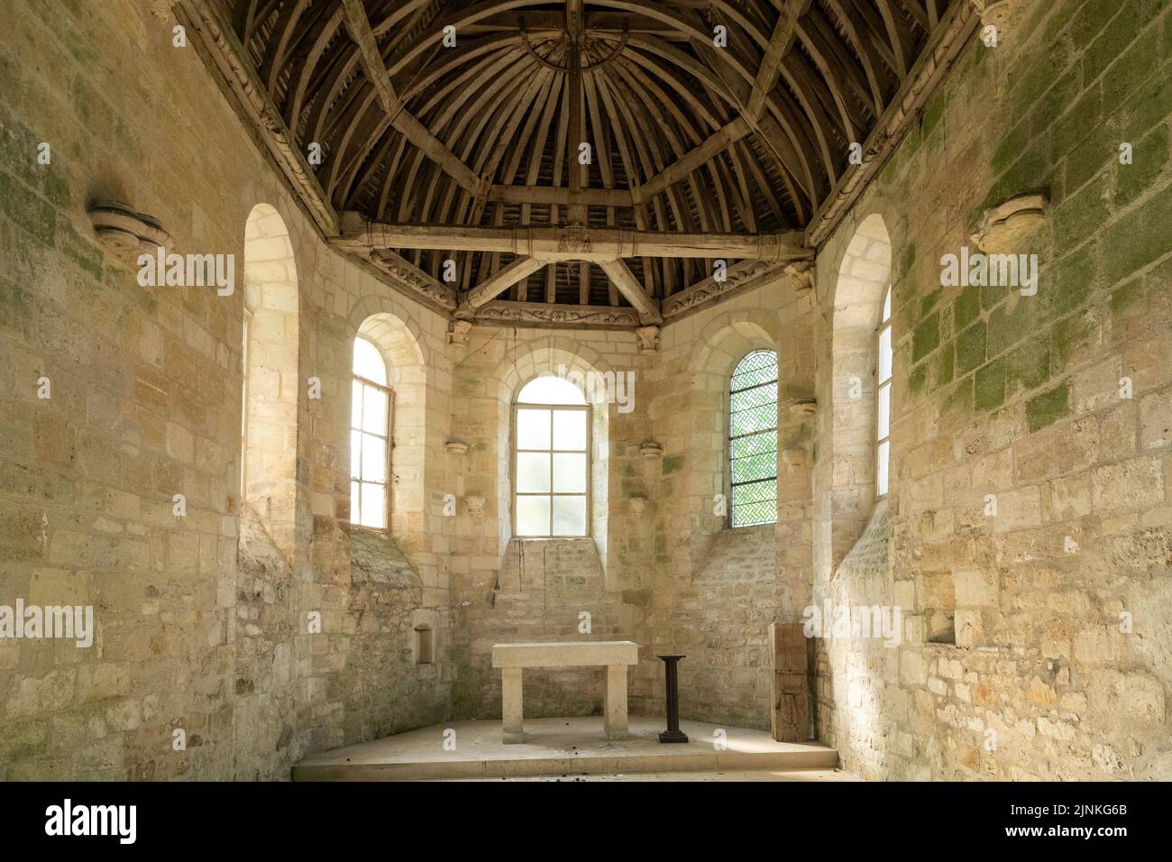 France, Oise, Picardie, Compiegne, Saint Corneille aux Bois chapel in the Compiegne forest, the frame dated 16th century and the altar // France, Oise Stock Photo