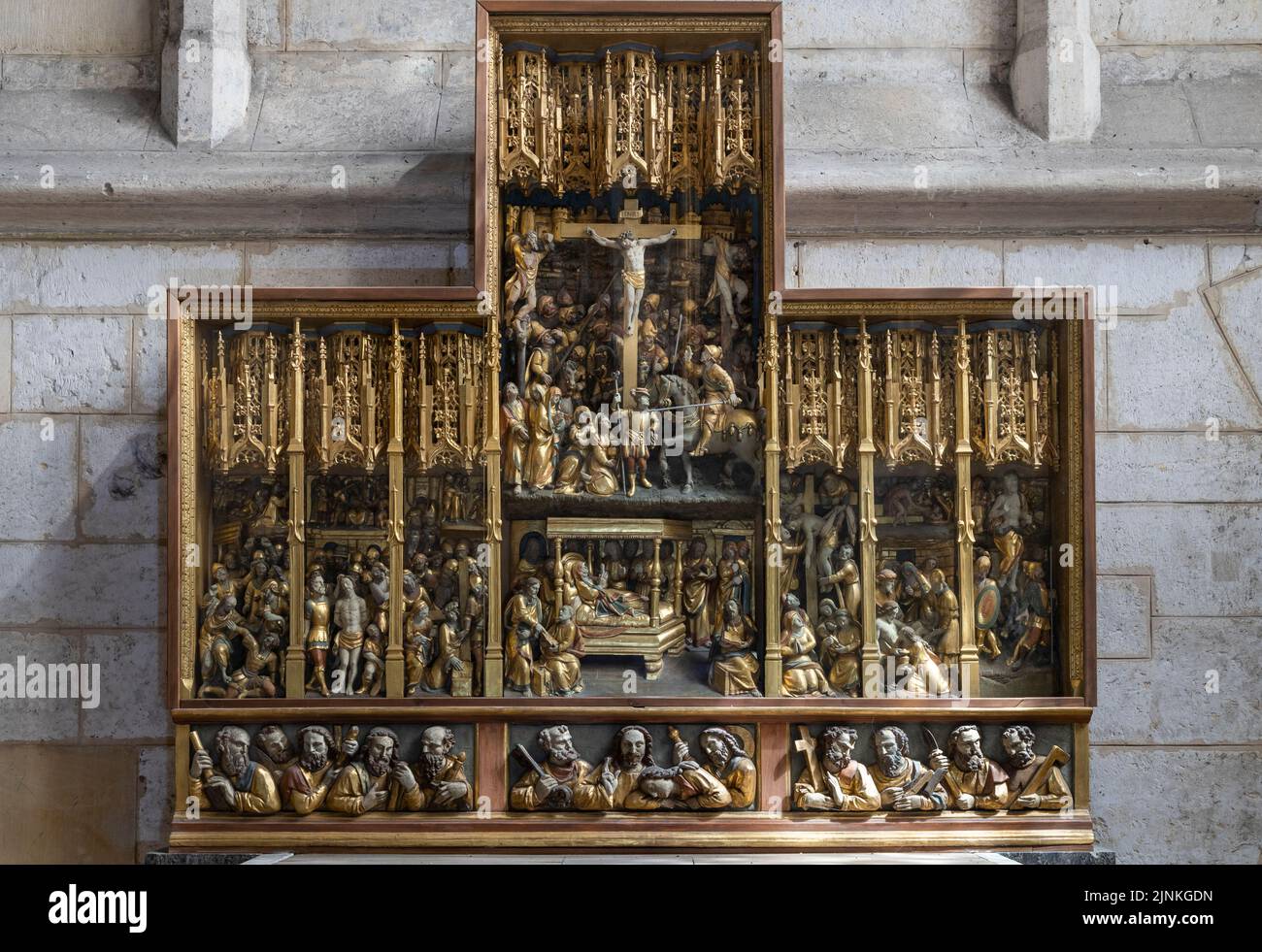 France, Oise, Picardie, Beauvais, Saint Pierre de Beauvais Gothic cathedral, the altarpiece of the Passion, known as the Marissel altarpiece dated 16t Stock Photo