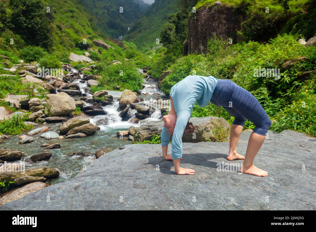 yoga, back bending, flexibility, outdoor yoga, yogas, backbend, backbends Stock Photo