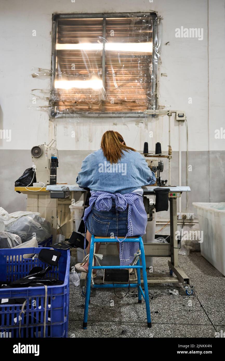 china, shoes, factory, needlewoman, textilarbeiterin, schuhfabrik, chinas, dress shoes, factories, needlewomen Stock Photo