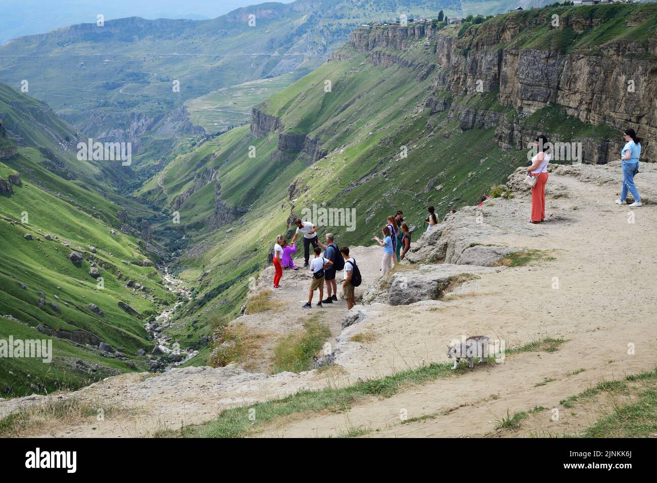 Dagestan, Russia - 21 July, 2022: People on the edge of the Khunzakh Canyon in the Republic of Dagestan, Russia. Stunning landscape of the Caucasus mo Stock Photo