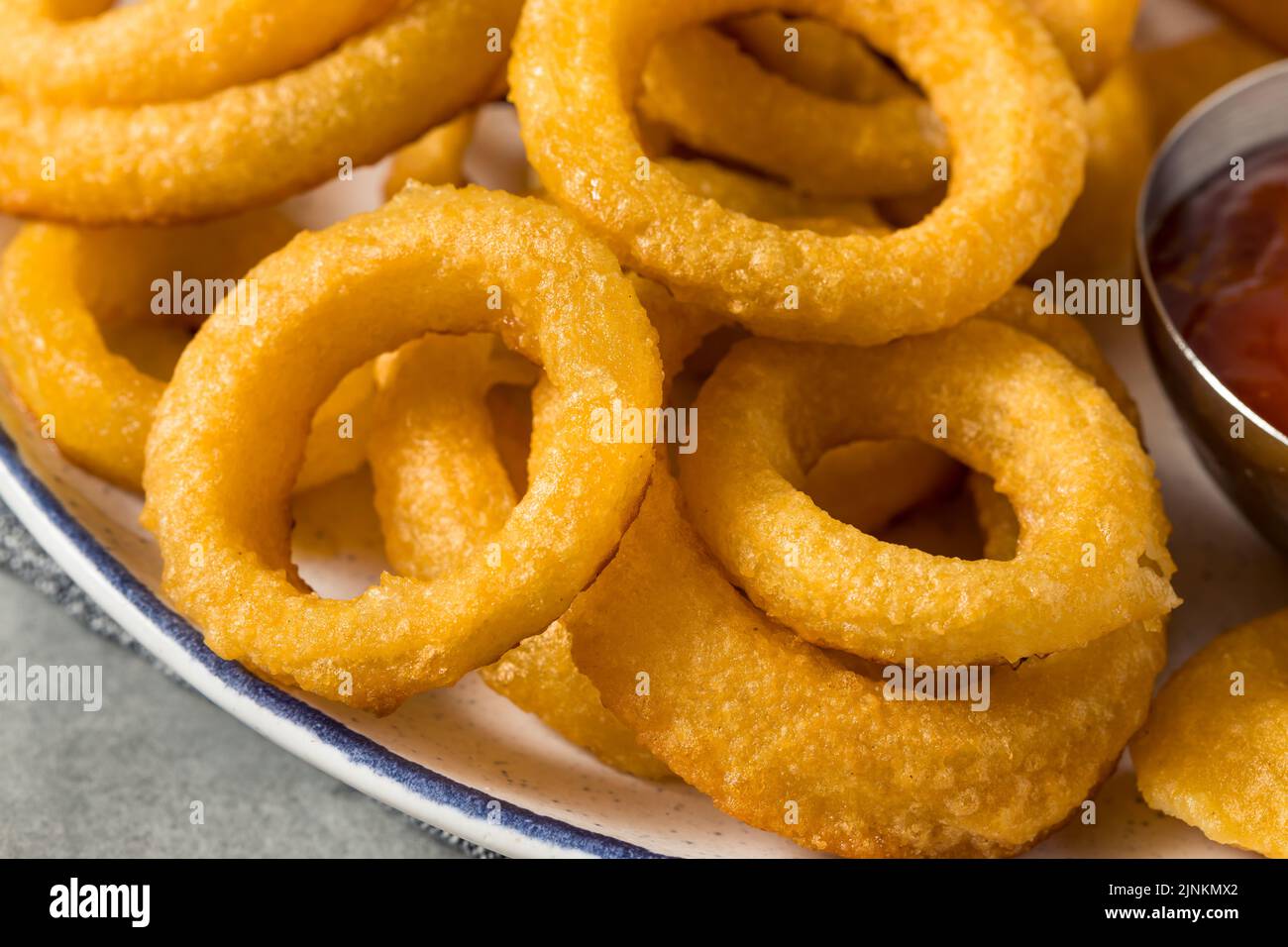 Homemade Battered Onion Rings with Ketchup Sauce Stock Photo Alamy