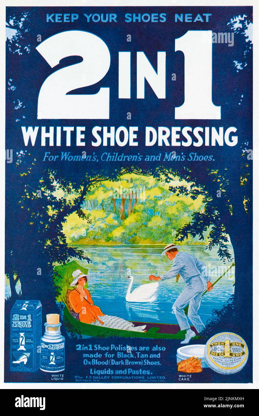 Ad for 2 in 1 White Shoe Dressing, shoe polish, liquids and pastes