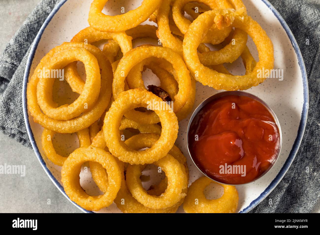 Homemade Battered Onion Rings with Ketchup Sauce Stock Photo Alamy
