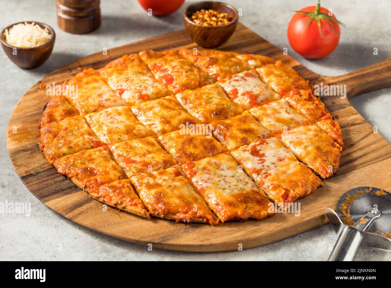 Homemade Tavern Style Cut Cheese PIzza Ready to Eat Stock Photo Alamy