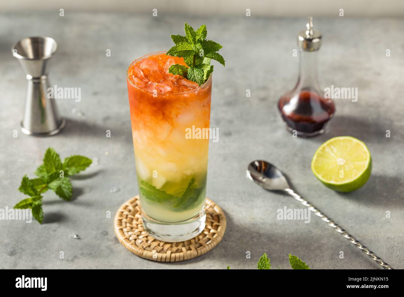 Boozy Refreshing Queens Park Swizzle with MInt Rum and Bitters Stock Photo