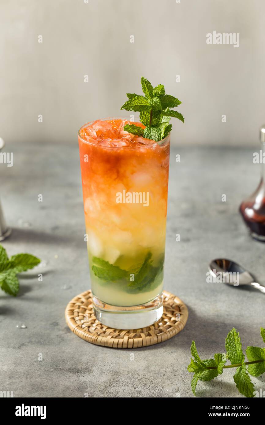 Boozy Refreshing Queens Park Swizzle with MInt Rum and Bitters Stock Photo