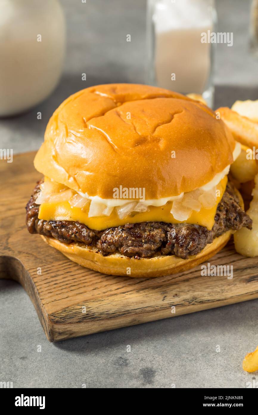 Homemade Wisconsin Butter Burger with Cheese and Fries Stock Photo Alamy