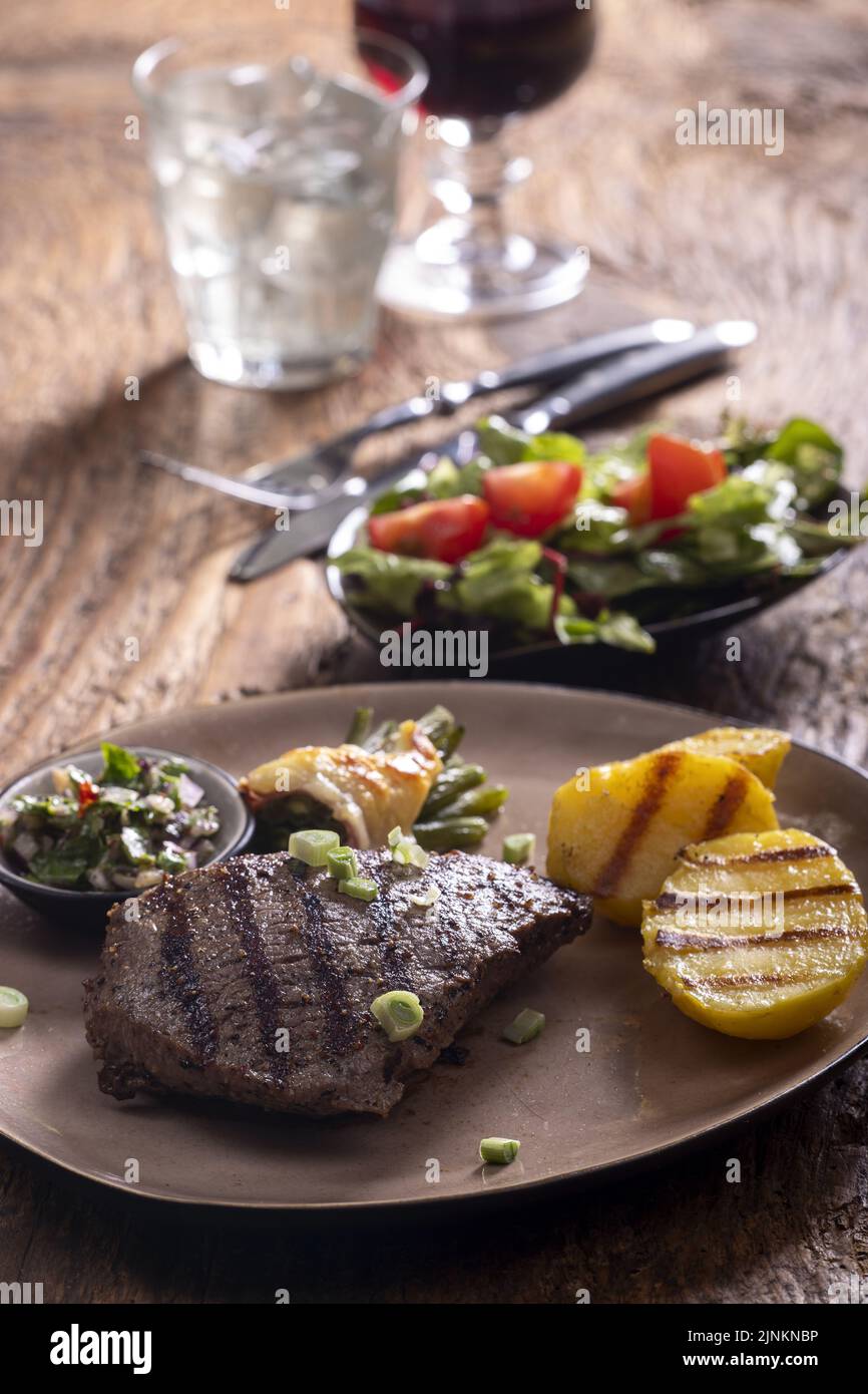 beef steak, dinner, chimichurri, beef steaks, dinners Stock Photo Alamy
